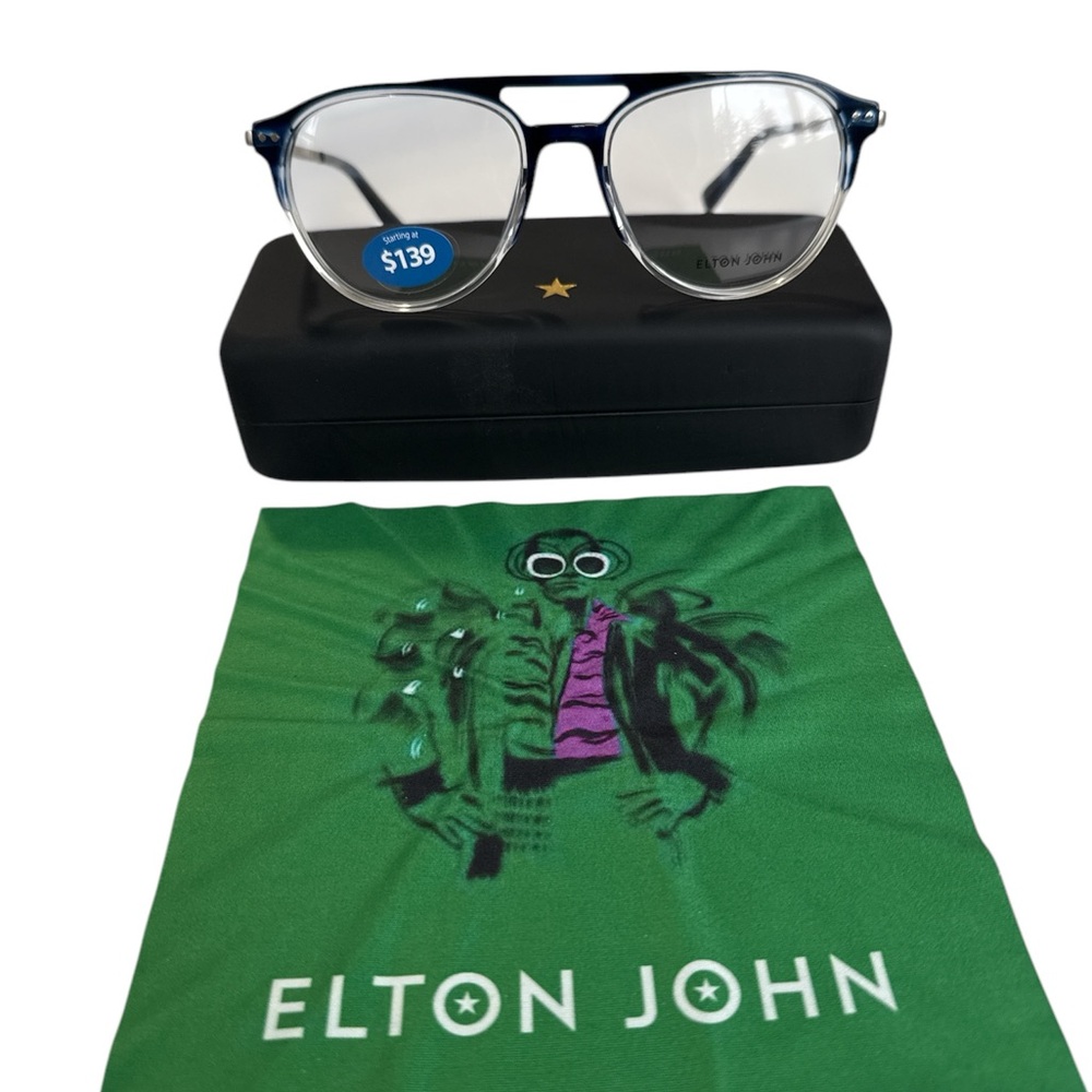 Elton John Eyewear Glasses Designer Fashion  Blues Fade 55-19-145 Demo Lens NEW